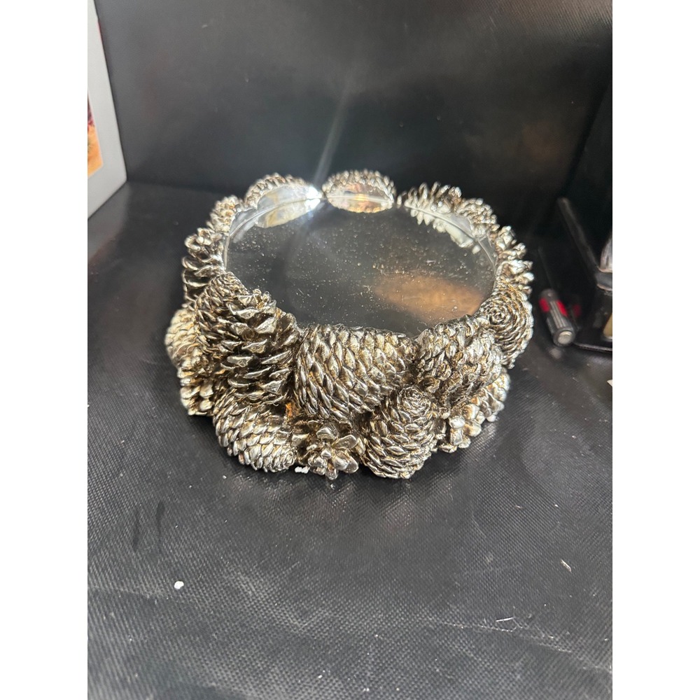 Homeworx by Harry Slatkin Silver Pinecone Candle Pedestal Mirror‎ Base Holiday